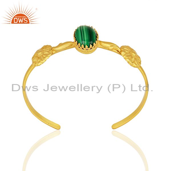 Malachite gemstone gold plated 925 silver cuff bracelet supplier