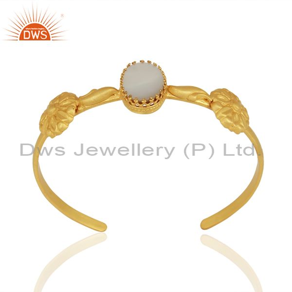 Mother of pearl gemstone gold plated silver cuff bracelet manufacturer