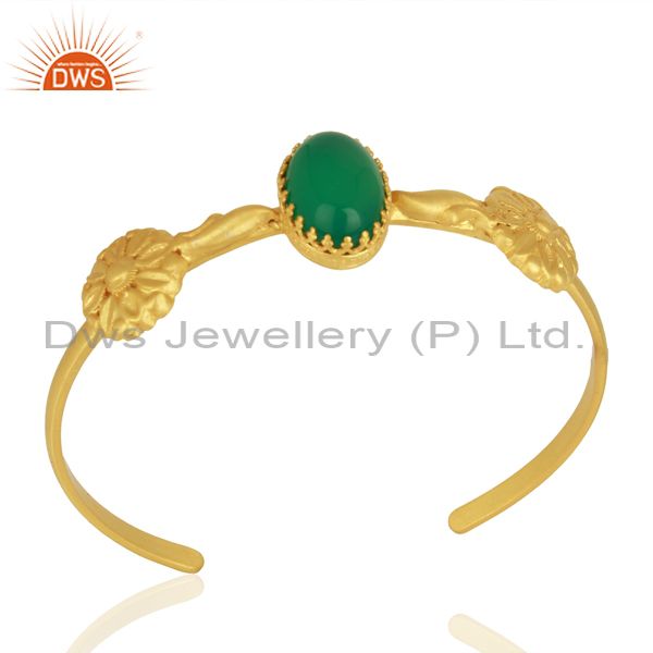 Handmade gold plated 925 silver green onyx gemstone cuff bangle