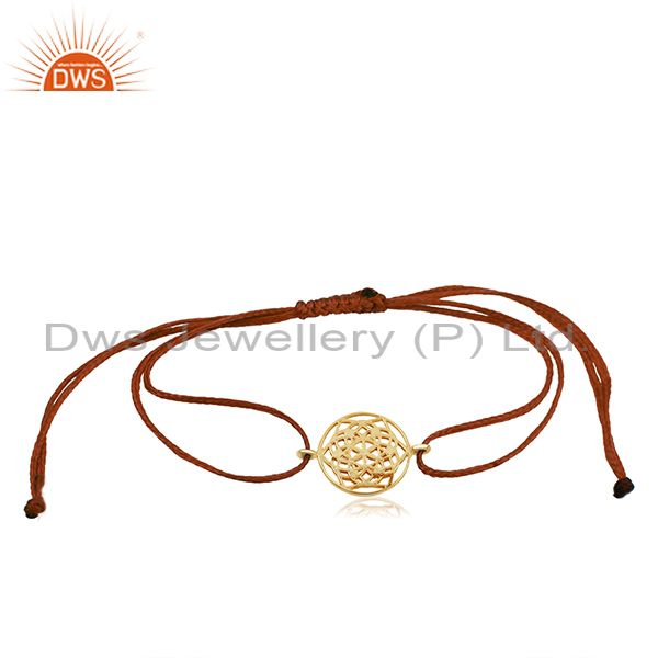 Flower of life 925 sterling silver yellow gold plated bracelet on orange thread