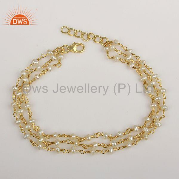 Multi strand 925 silver gold plated beaded pearl bracelet manufacturer