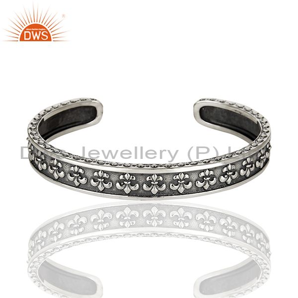 Fleur de lis 925 sterling silver oxodized cuff bracelet jewelry