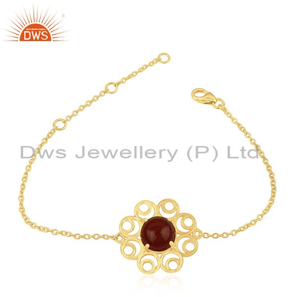 Red Onyx Gemstone Gold Plated 925 Silver Designer Chain Bracelet for Womens