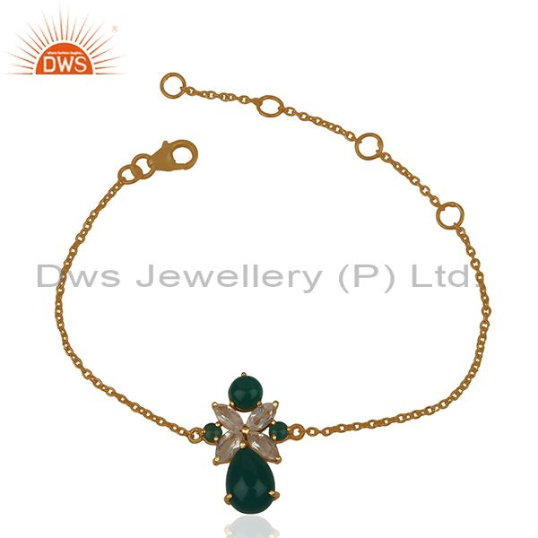 Crystal quartz and green onyx gemstone 925 silver bracelet wholesale