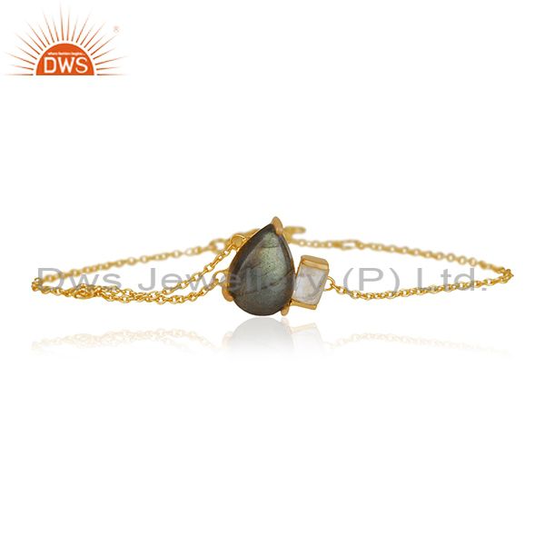 Labradorite gemstone 92.5 silver gold plated chain bracelet jewelry
