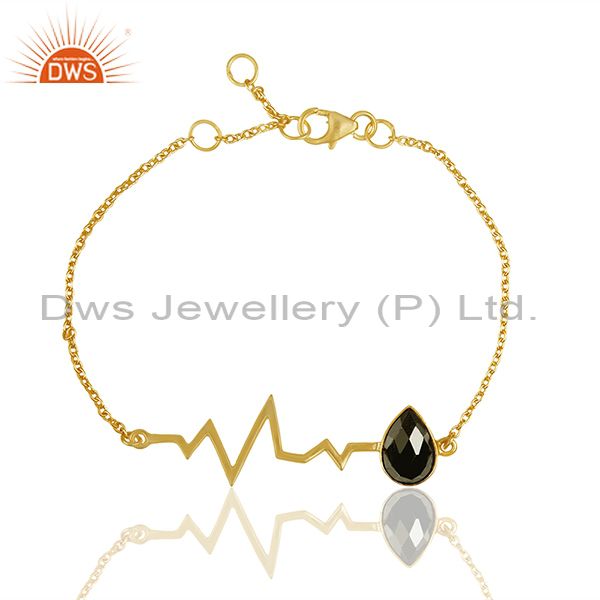 Pear Cut Hematite Gold On Silver Heartbeat Charm Bracelet