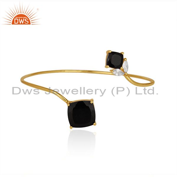 18k Gold Plated Sterling Silver Black Onyx Gemstone Cuff Bracelet Manufacturer