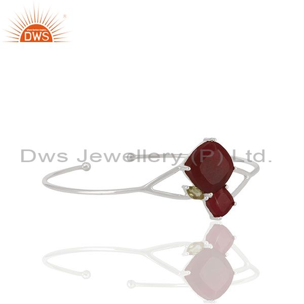 925 Silver Peridot and Red Ruby Gemstone Cuff Bracelet Wholesale