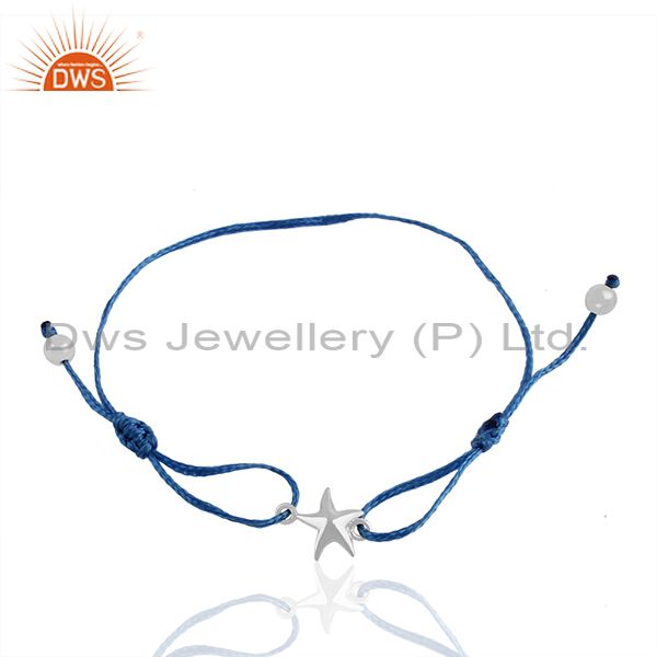 White 925 silver star charm blue macrame adjustable bracelet jewelry