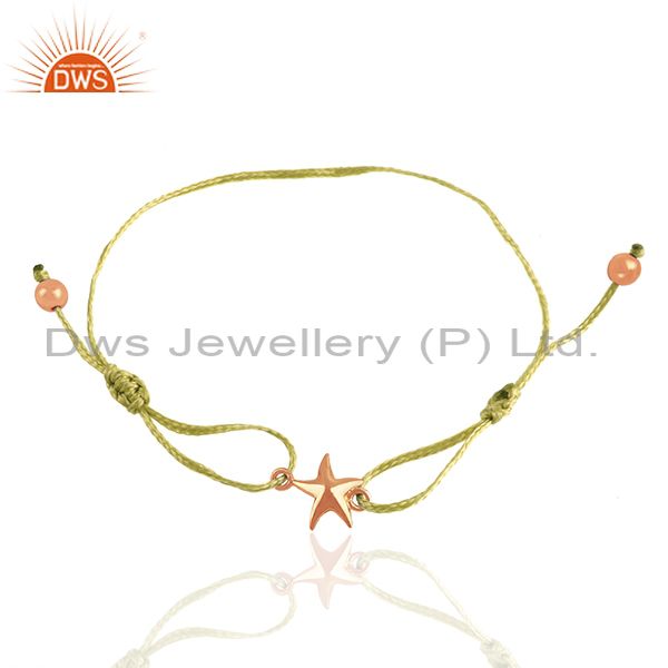Rose gold plated 925 silver star charm yellow macrame unisex bracelet