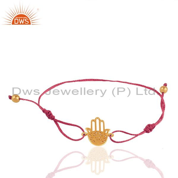 Pink thread adjustable 925 silver hamsa hand buddhism charm bracelet