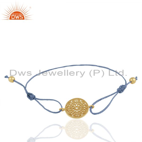 Sky blue macrame thread gold plated plain silver unisex charm bracelet