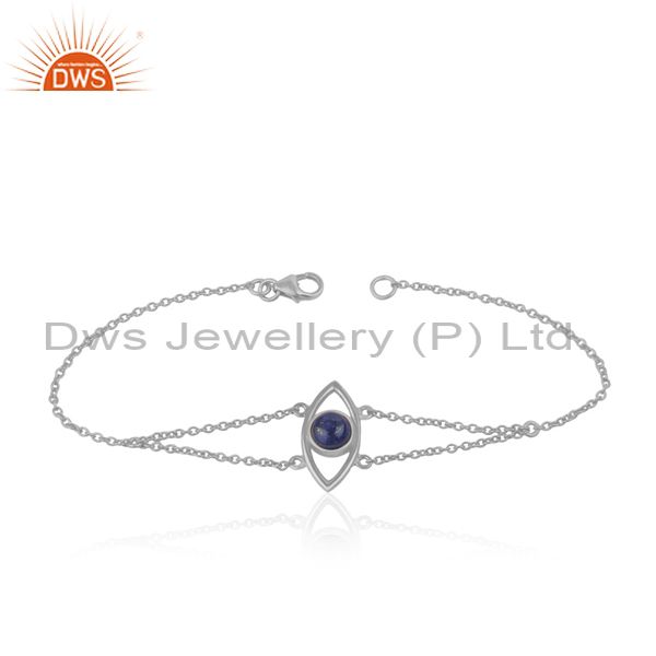 Designer evil eye sterling silver chain bracelet with lapis