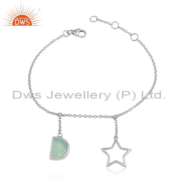 Aqua chalcedony gemstone designer 925 sterling silver bracelets