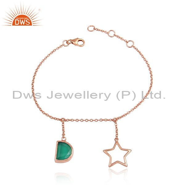 Green onyx gemstone star design rose gold plated silver bracelets
