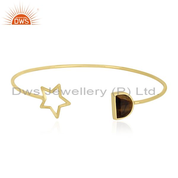 Tiger eye gemstone 925 silver gold plated star charm cuff bracelet manufacturers