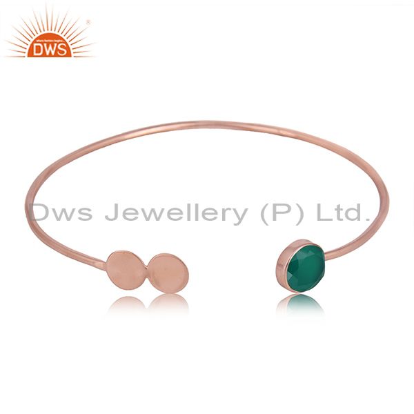 Green onyx gemstone rose gold plated designer silver cuff bangles