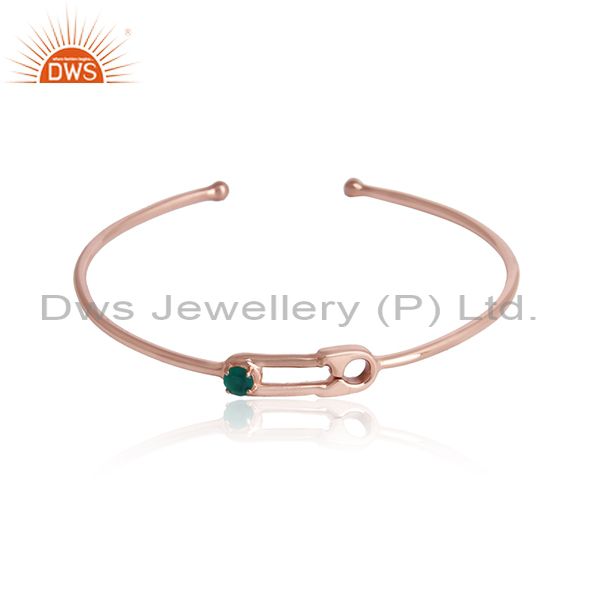 Rose gold plated designer silver green onyx gemstone cuff bangles