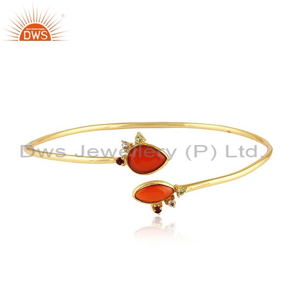 Natural red onyx gemstone designer gold plated silver bangles