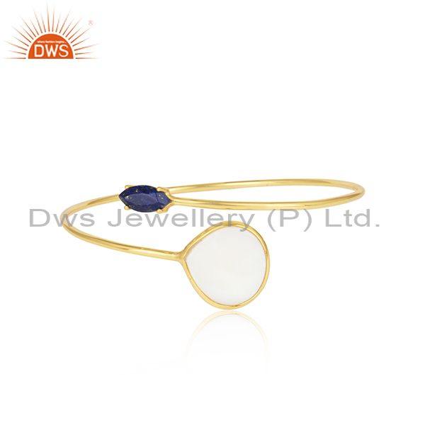 Lapis And Mother Of Pearl Set Gold Plated Silver Facing Bangle