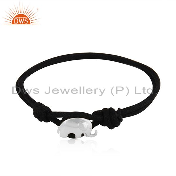 Black cord designer 92.5 fine silver elephant bracelet jewelry