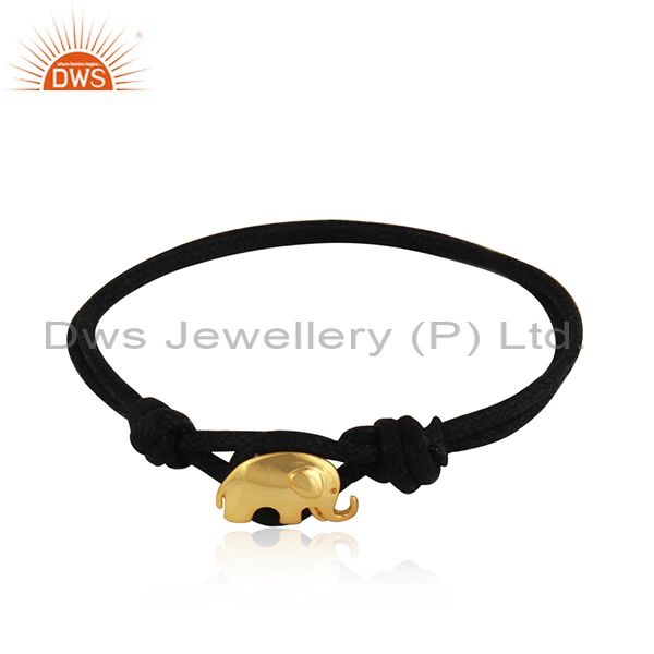 Black cord macrame gold plated silver elephant design bracelets