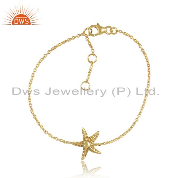 Star Shaped Sterling Silver Gold Plated Fancy Chain Bracelet