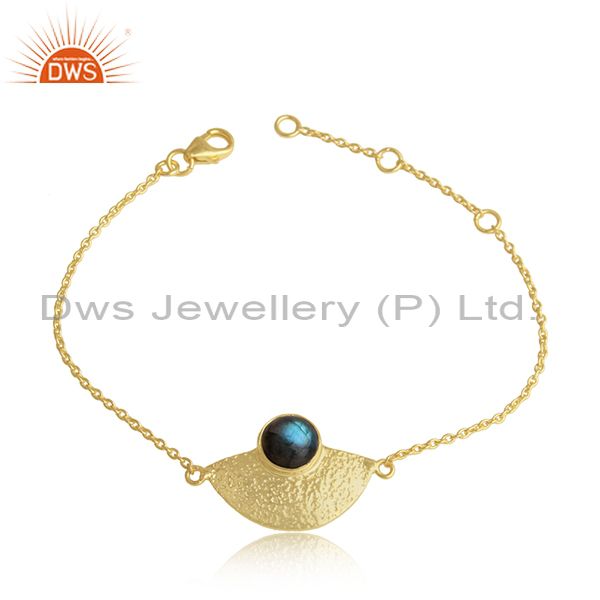 Labradorite Gemstone Designer Gold Plated Silver Chain Bracelet