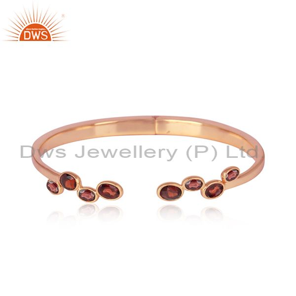 Designer silver 925 rose gold on cuff jewelry with natural garnet
