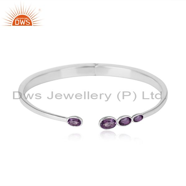 Handcrafted designer sterling silver cuff jewellery with amethyst