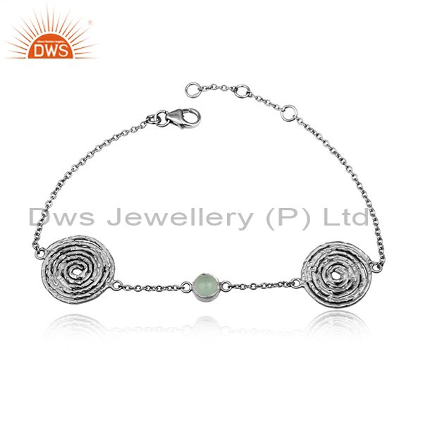 Oxidized 925 silver handmade aqua chalcedony gemstone bracelets