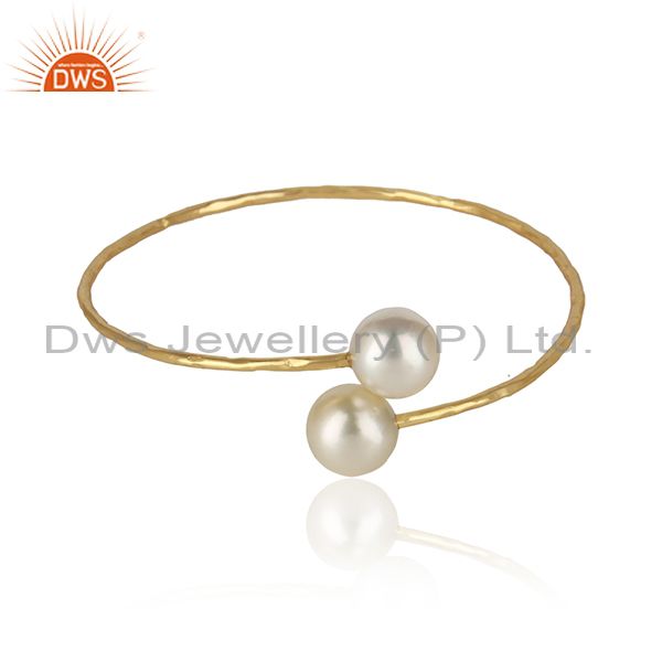 Natural pearl gemstone sleek gold plated 925 silver designer bangles
