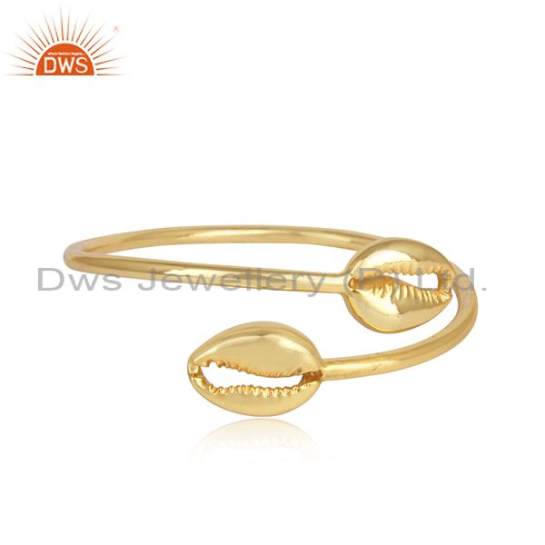 Designer cowrie sleek bypass cuff in yellow gold on silver 925