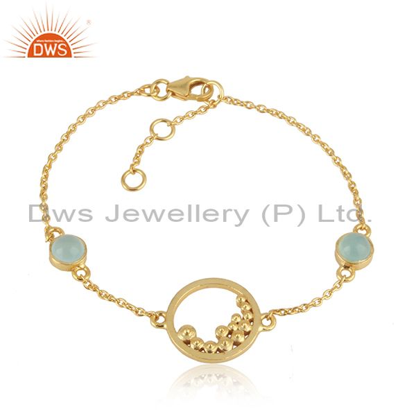 Handcrafted designer aqua chalcedony bracelet in gold on silver 925