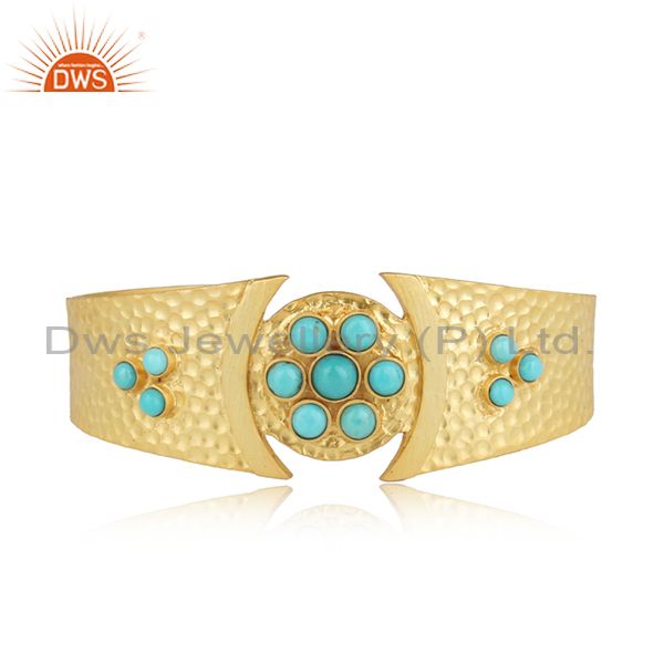 Hammered design bold gold on silver 925 cuff with arizona turquoise