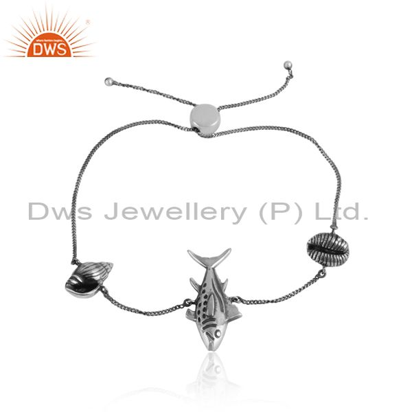 Handmade sea charms oxidized silver 925 adjustable bracelet