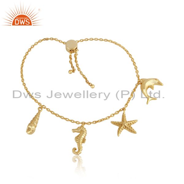 Handcrafted sea charms gold on silver 925 adjustable bracelet
