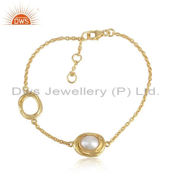 Gold On 925 Silver Wrapped Treasure Pearl Chain Bracelet