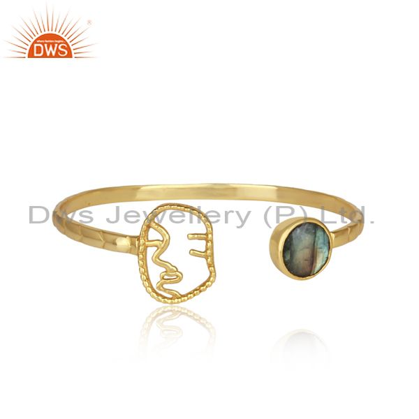 Labradorite Set Sterling Silver Gold Plated Facing Cuff