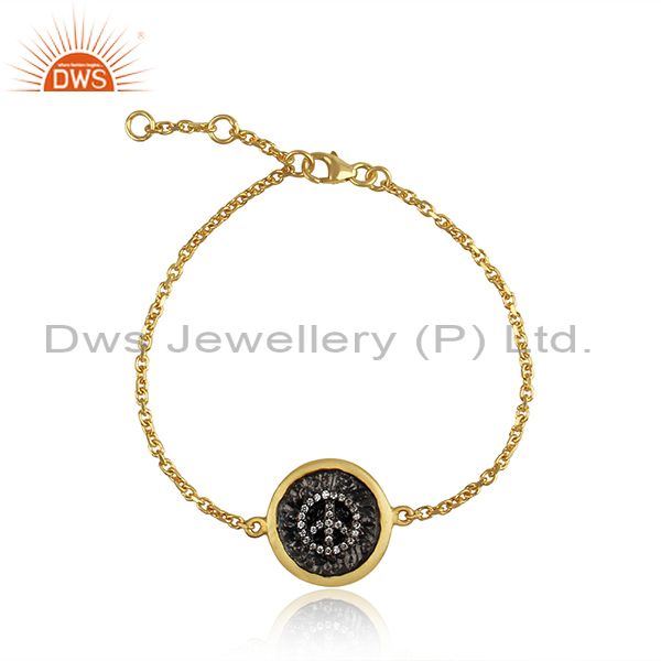 Cubic Zirconia Sterling Silver Gold Plated Chain Bracelet