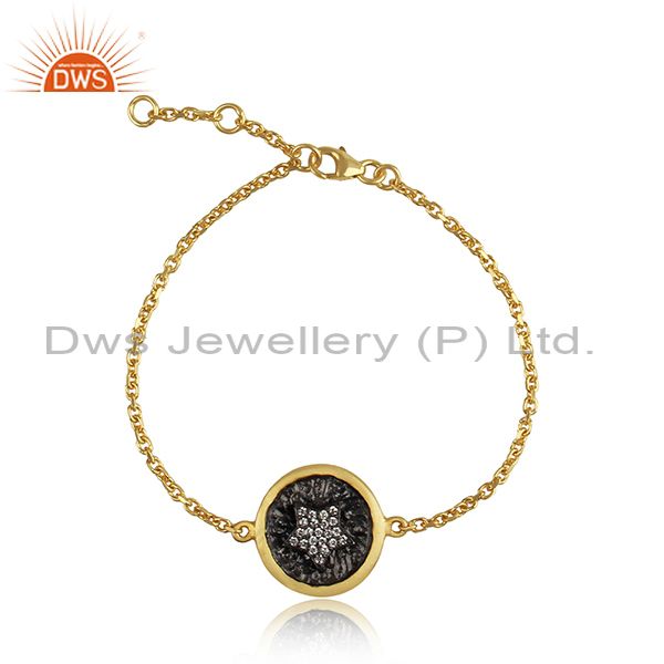 Star sign rhodium and gold on 925 silver cz chain bracelet