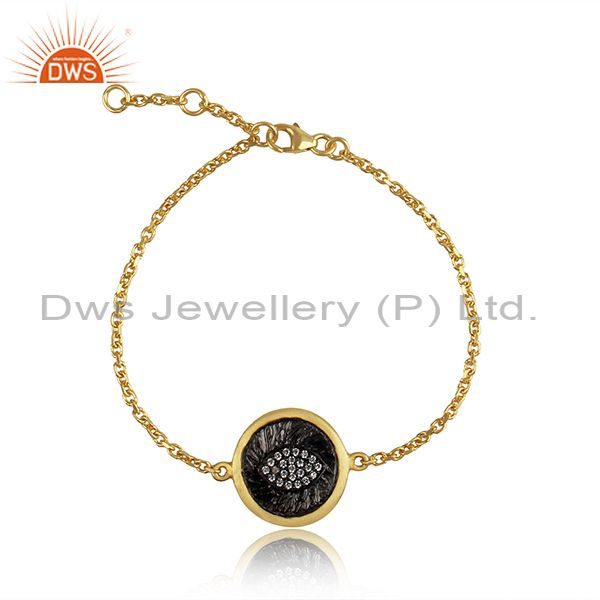Eye designer gold and rhodium plated silver cz bracelet