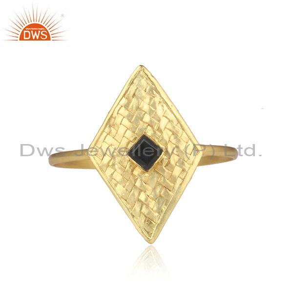 Black onyx set gold on 925 sterling silver rhombus boho cuff