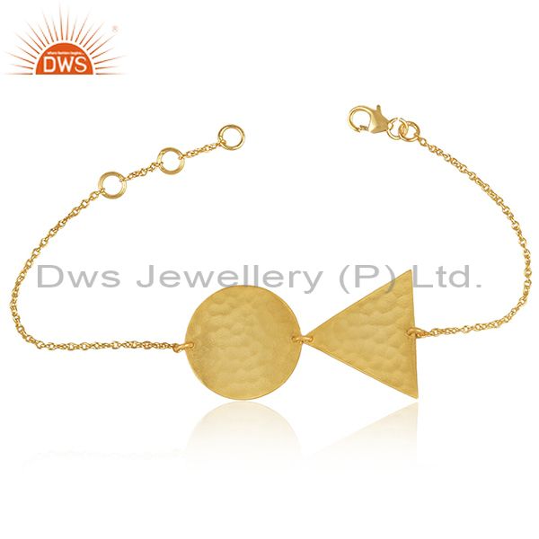 Gold On 925 Silver Triangle And Round Charms Set Bracelet