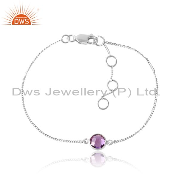 Sterling Silver Bracelet With Amethyst Briolette Round Stone