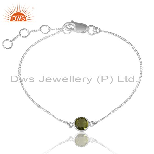 Sterling Silver Bracelet With Peridot Briollette Round Stone