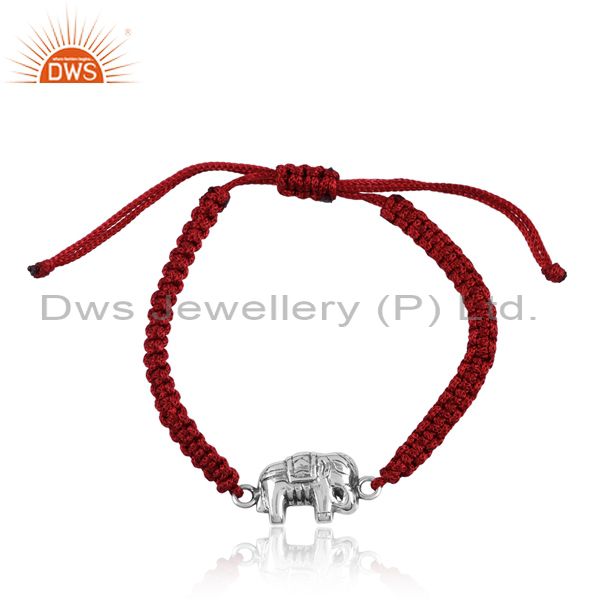 Oxidized 925 Silver Elephant Charm Set Cotton Dori Bracelet