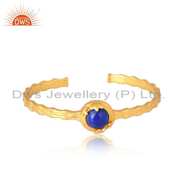 Silver Gold 18K Cuff With Lapis Round Cut Stone