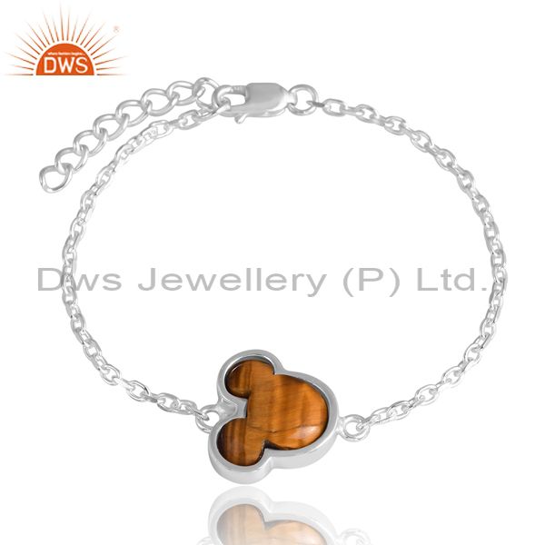Lobster Lock Kids Bracelet With Tiger Eye Mickey Mouse Charm