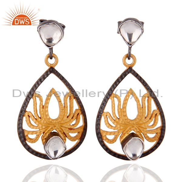 Lotus Flower Crystal Quartz 14 K Gold Plated Classic Dangle Earrings